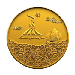 <p>The gold, silver and bronze medals are themed Haishang Silu, or "Maritime Silk Road".<br /><br />The face of the medals features the Emblem of the Olympic Council of Asian and Guangzhou's kapok flower which are fused together as an organic whole. The two are circled by a dancing dragon and a dancing eagle, vividly carved above the five Olympic rings.<br /><br />The back of the medals features the Guangzhou 2010 Emblem and a boat on the sea. Guangzhou, the starting place of Maritime Silk Road, has been an important commercial centre and port in South China and a window linking China and the world since ancient times. More recently, it is known as the forefront of China's reform and opening up. The whole picture showcases Guangzhou's time-honoured history and pioneer spirit. The design of the back highlights traditional Chinese culture with waves in auspicious pattern.</p>