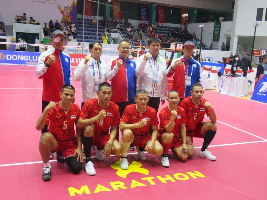 The Thai men celebrate victory on Tuesday. © OCA