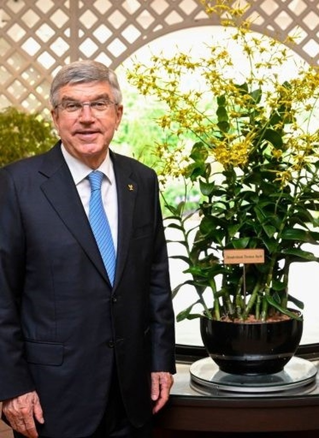 Thomas Bach at the National Orchid Garden at Botanic Gardens, where an orchid – Dendrobium Thomas Bach – was named in his honour.