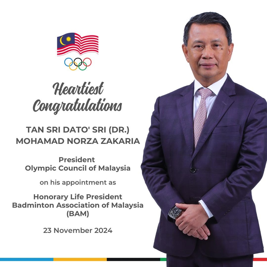 OCM congratulates President Norza Zakaria on badminton honour