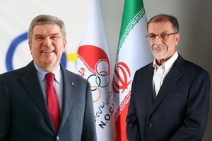 IOC President Thomas Bach congratulates new Iran NOC president Mahmoud Khosravi Vafa
