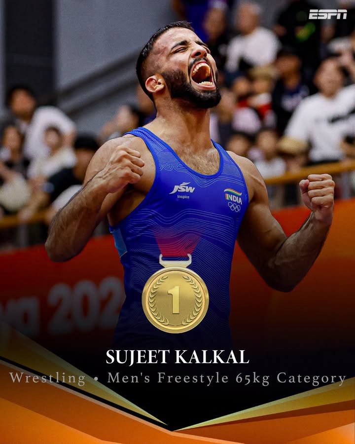 India’s Sujeet rallies to gold in wild 65kg final of freestyle wrestling