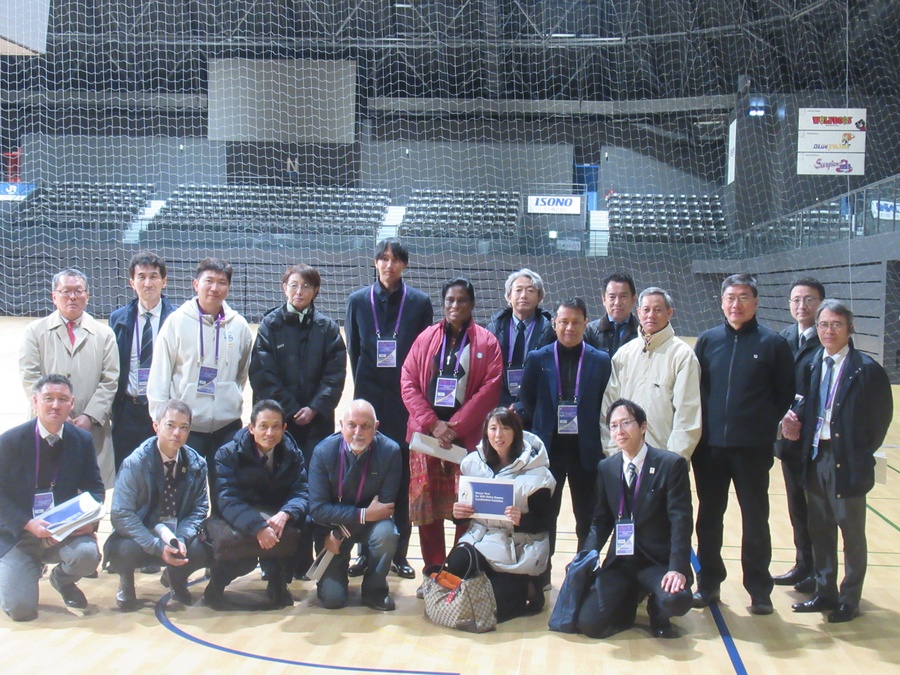The OCA CC members enjoy the tour of the handball stadium on Monday.