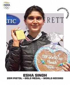 Indian shooter Esha Singh sets new world record in women’s 25m pistol