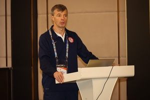 Swim instructor Dr. Genadijus Sokolovas urges coaches at OCA project to keep searching for faster times