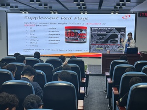 OCA’s Anti-Doping Commission member Dr. Venera Abdulla gives a lesson to Harbin athletes