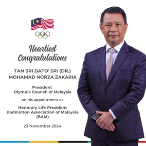 OCM congratulates President Norza Zakaria on badminton honour