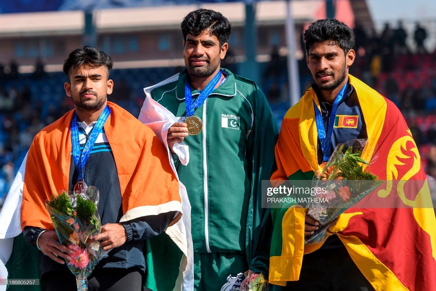 Arshad Nadeem after winning the gold medal at the 2019 South Asian Games in Nepal.