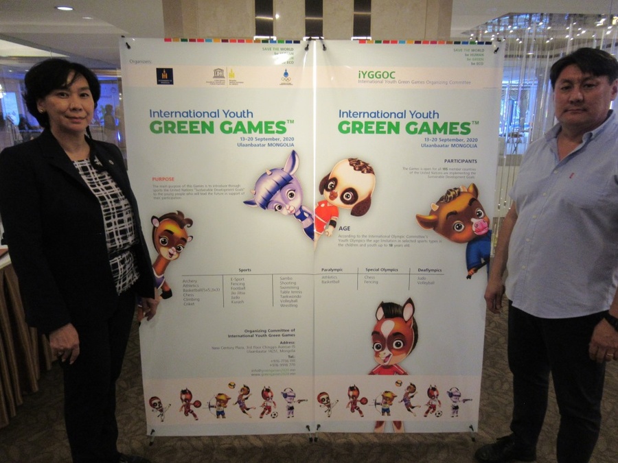 Tsevegmid Batenkh, Director, Executive Committee, International Youth Green Games (right) and Peljee Buyandelger, Director of Foreign Relations, on the sidelines of the OCA/OS regional forum in Bangkok.