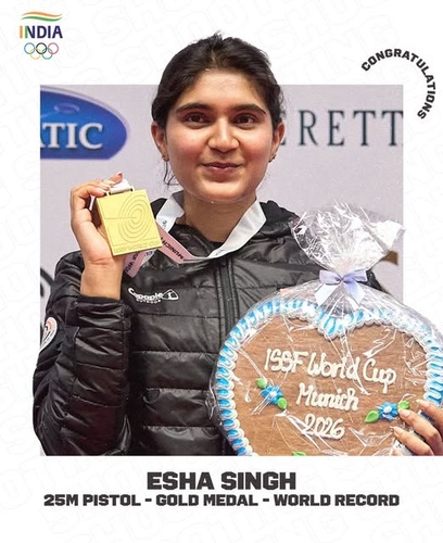 Indian shooter Esha Singh sets new world record in women’s 25m pistol