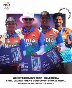 IOA congratulates Indian women’s recurve team for gold medal at Archery World Cup