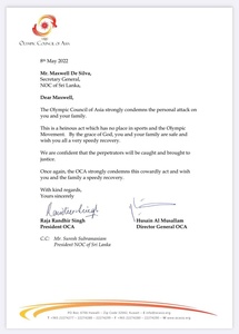 OCA strongly condemns ‘cowardly’ attack on Sri Lankan NOC Secretary General Maxwell de Silva