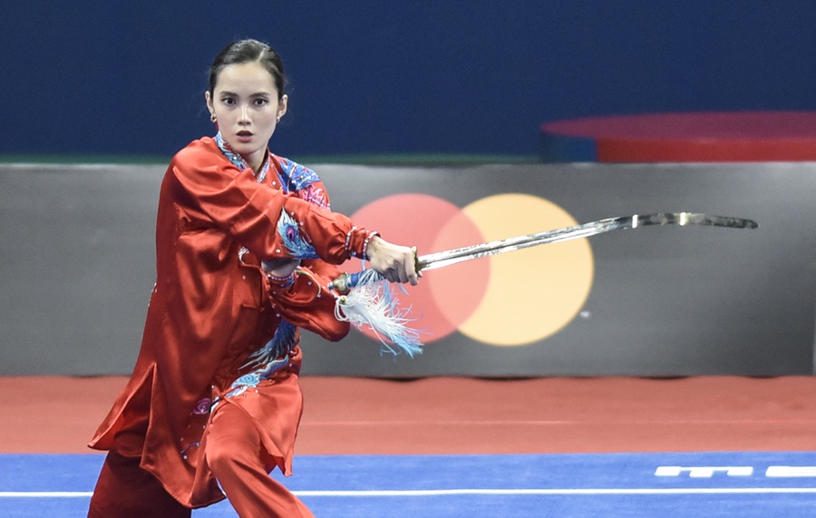 Philippines’ Agatha Wong performs during the 30th SEA Games 2019 wushu tournament. © Inquirer/Sherwin Vardeleon