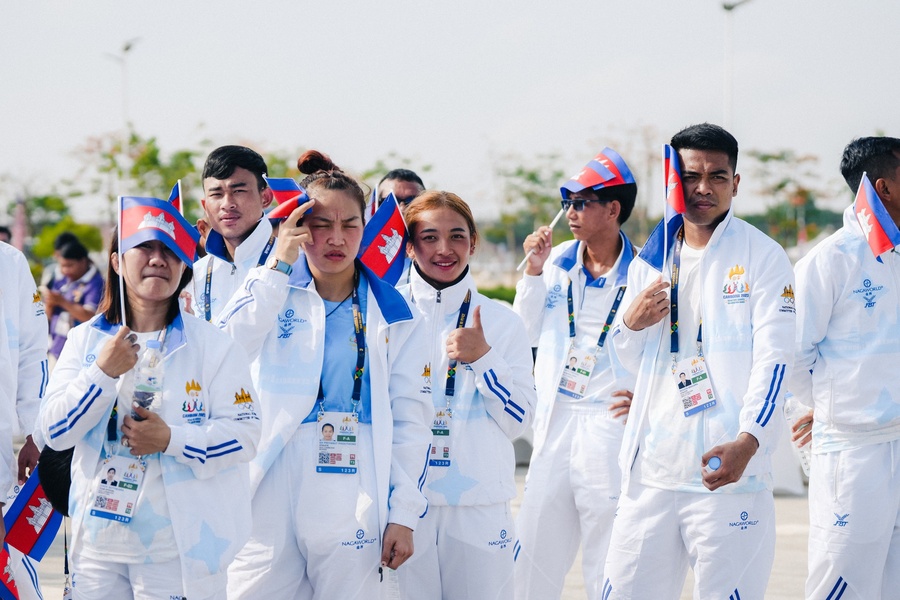 Cambodia athletes attend the team welcome ceremony on Wednesday. © Cambodia 2023