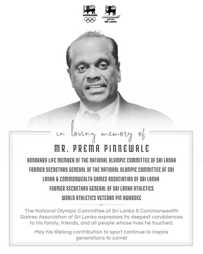 Former Sri Lanka NOC Secretary General Prema Pinnewale passes away