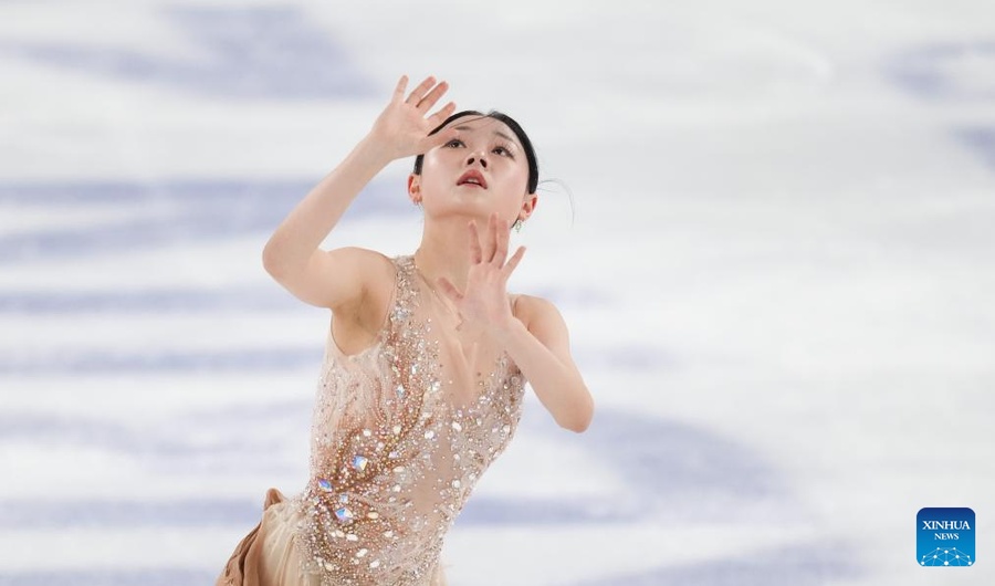 Kim Chae-yeon of Korea won the women’s figure skating gold medal at the 9th Asian Winter Games in Harbin, China in February 2025. (Photo: Xinhua/Yan Linyun)