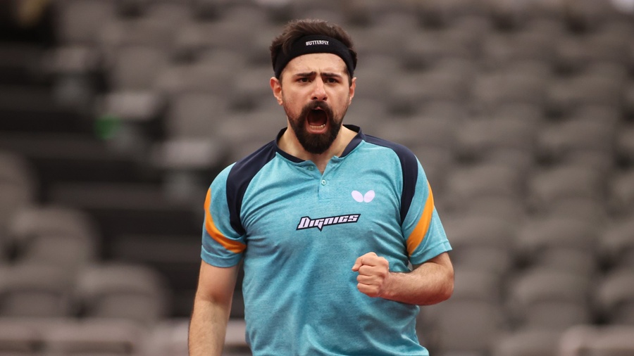 Iranian Nima Alamian celebrates after booking his Tokyo Olympics berth. © ITTF