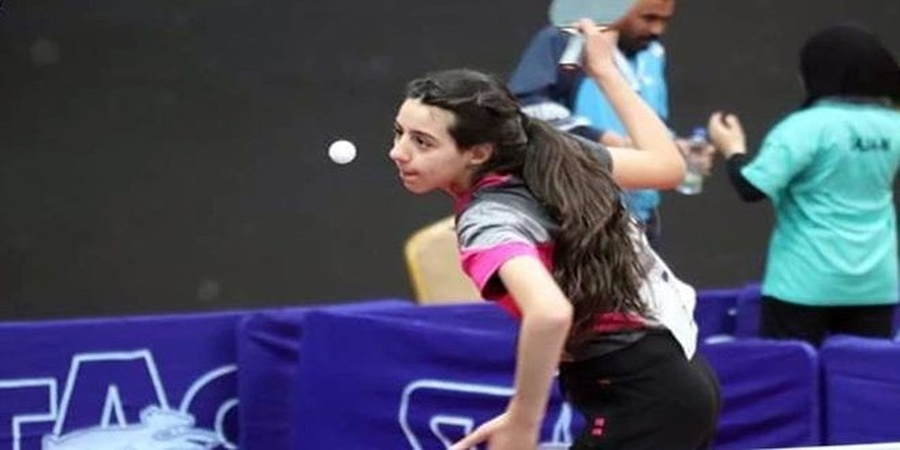 11-year-old Syrian Hind Zaza in action at the West Asia Table Tennis Olympic Qualification Tournament in Amman, Jordan. She booked a place at the Tokyo 2020 Olympics. © SANA