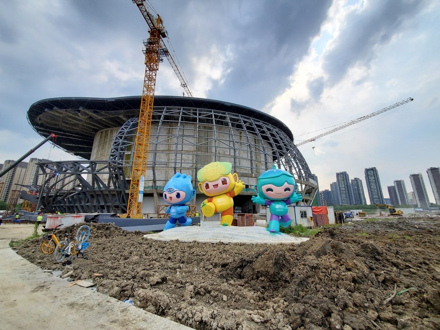 Construction site of the Gongshu District Chengxi Sports Park Stadium and Gymnasium. © Xinhua/Xia Liang