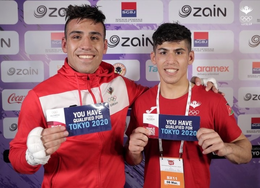 Jordanian brothers Hussein (left) and Zeyad Ishaish celebrate after booking their Tokyo Olympic berths. © JOC