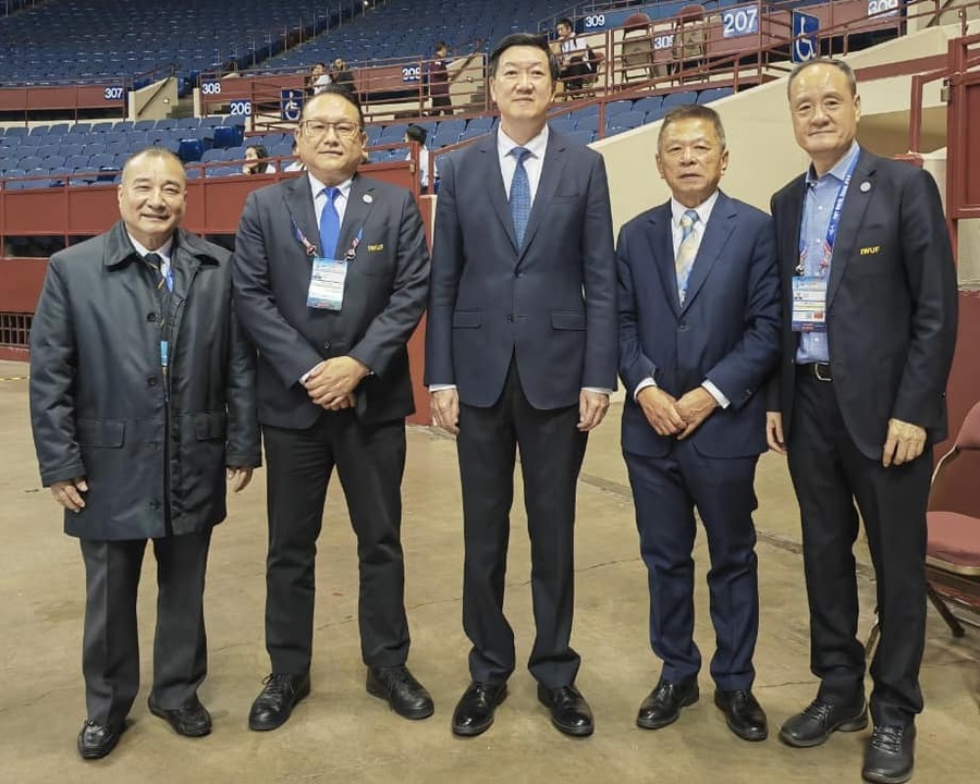 (from left): Mr. Chan Wen Kit (Macau), President, Wushu Federation of Asia; Dato’ (Dr.) Chong Kim Fatt (Malaysia), President, Wushu Federation of ASEAN-China; H.E. Mr. Gao Zhidan (China), President, International Wushu Federation; Mr. Anthony Goh (USA), Pr