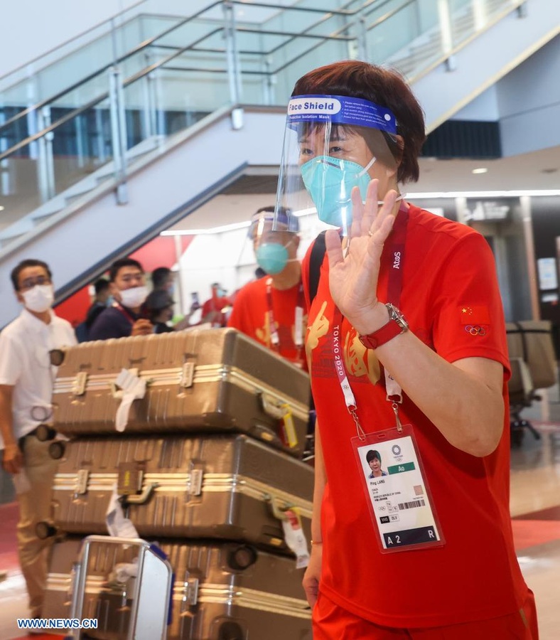 China’s women’s volleyball coach Lang Ping arrives in Tokyo on Monday, July 19. ©  Xinhua/Ding Ting