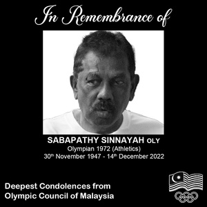 Malaysian Olympic sprinter Sabapathy Sinnayah passes away at 75