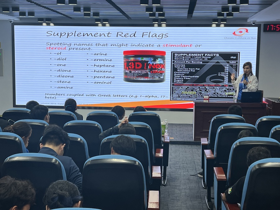 OCA’s Anti-Doping Commission member Dr. Venera Abdulla gives a lesson to Harbin athletes