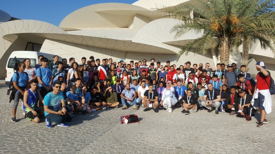 OCA Swimming Youth Camp participants take time out from the pool and visit the Qatar National Museum.