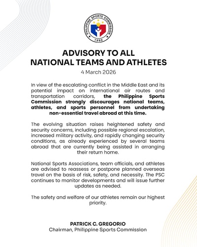 PSC issues travel advisory to athletes, national teams