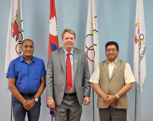 Nepal NOC President Jeevan Ram Shrestha meets International Chess Federation Development Director