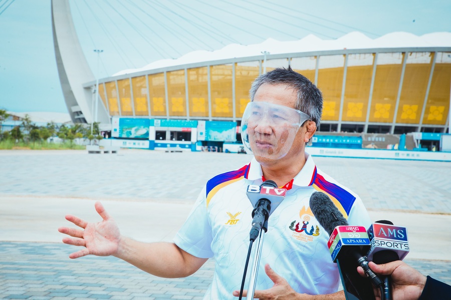 Vath Chamroeun outside the new main stadium.© Cambodia SEA GAMES 2023 @2023seagames