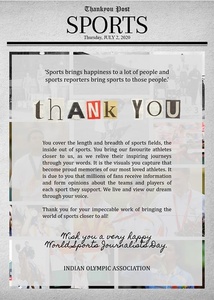 India NOC sends thank you message on World Sports Journalist Day