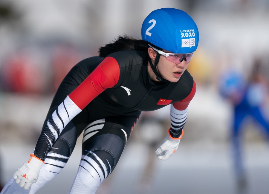 China’s Yang Binyu wins Winter YOG gold in the women’s speed skating mass start at St. Moritz on Thursday. © Thomas Lovelock for   http://OISphotos.com