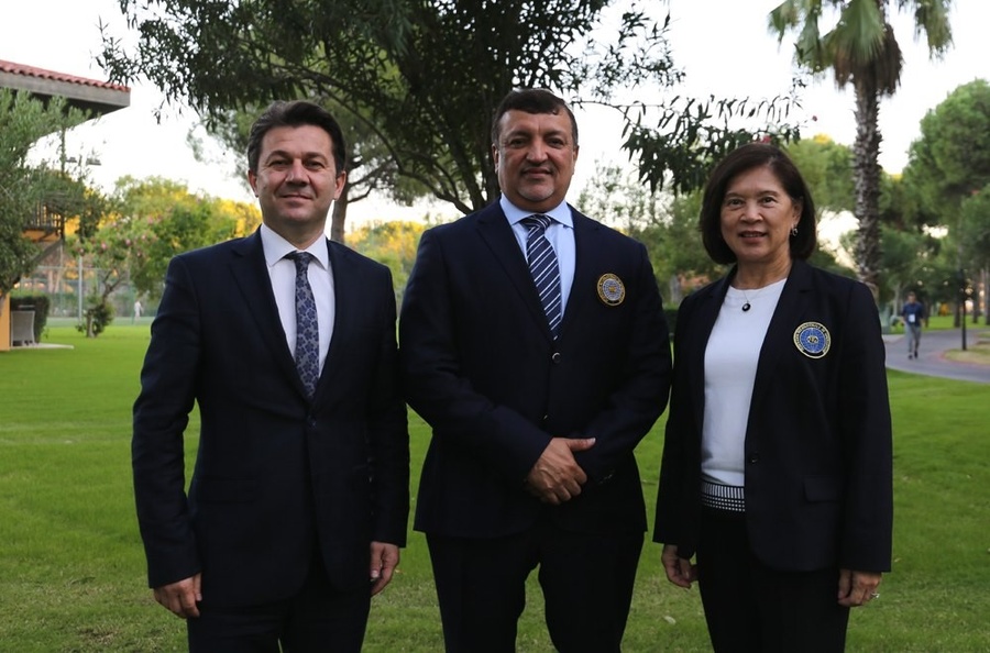 Qatar's Ali Al-Hitmi (centre) stands with other Vice Presidents of the International Gymnastics Federation.