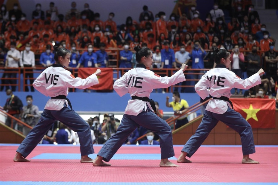 Vietnam won four gold and one silver medal on the first day of taekwondo on Monday, May 16. © VNA