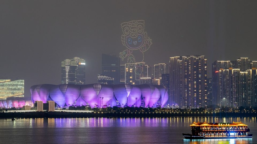 The “Big Lotus” Main Stadium is lit up during the recent Lantern Festival. ©  HAGOC