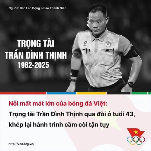 Vietnam NOC mourns football referee Tran Dinh Thinh, 43