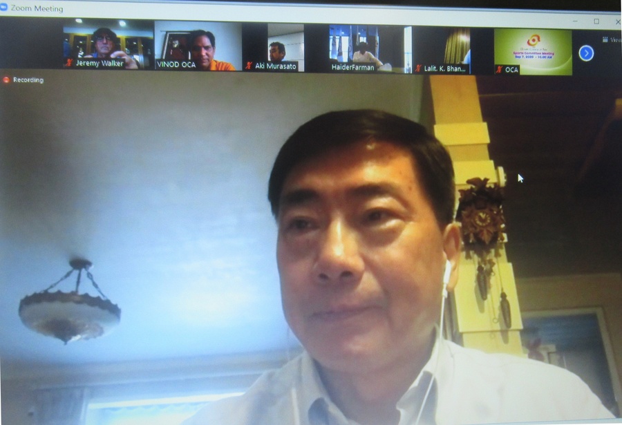 OCA Sports Committee Chairman Mr Song Luzeng conducts the meeting on Monday.