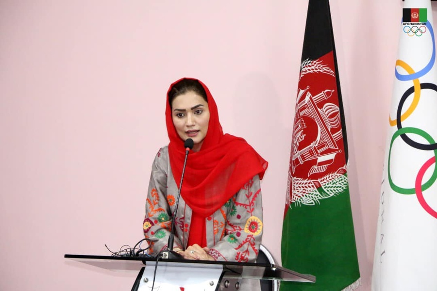 Robina Jalali addresses the opening ceremony on Monday. © Afghanistan NOC Facebook