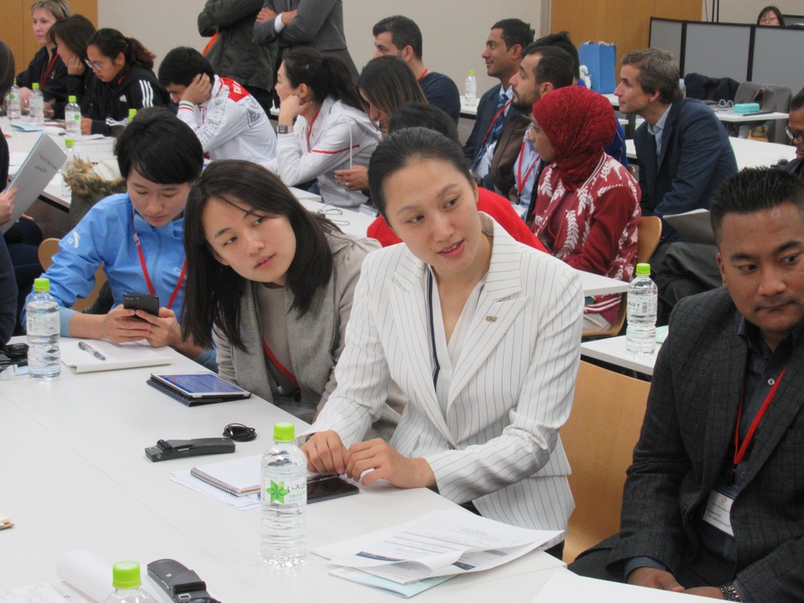 Zhang Hong (second from right) at the OCA Asian Athletes’ Forum in Tokyo in November 2018. © OCA