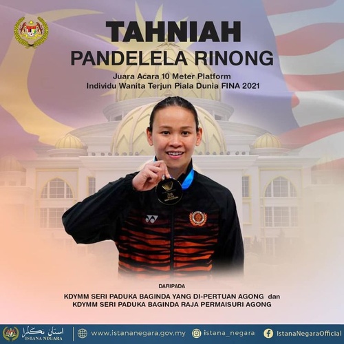 King of Malaysia congratulates FINA Diving World Cup champion Pandelela Rinong