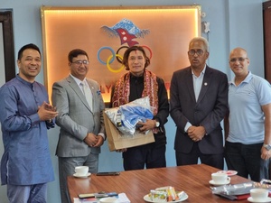 Nepal NOC President Jeevan Ram Shrestha holds farewell ceremony for fencer Payas Yonjan