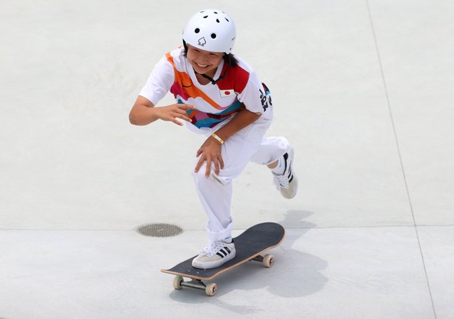 Momiji Nishiya, 13, wins Olympic gold in women’s street skateboarding. © Tokyo 2020