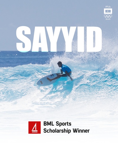 Maldives NOC congratulates surfer Sayyid Salahudin for winning BML scholarship
