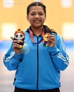 India’s Sift Kaur Samra smashes world record to win shooting gold in women’s 50m Rifle 3 Positions