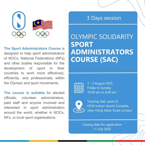 Malaysia NOC plans sport administrators course for August