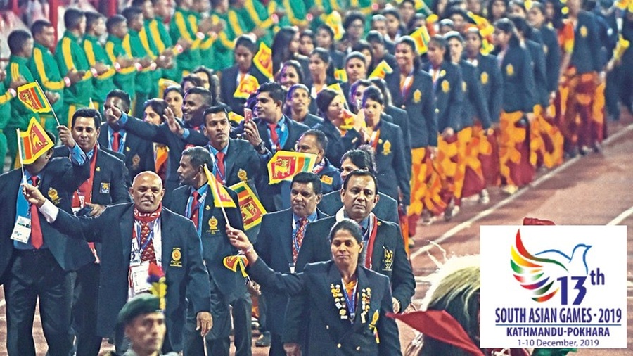 Sri Lanka contingent at Opening Ceremony for 13th South Asian Games in Kathmandu and Pokhara. © Daily News
