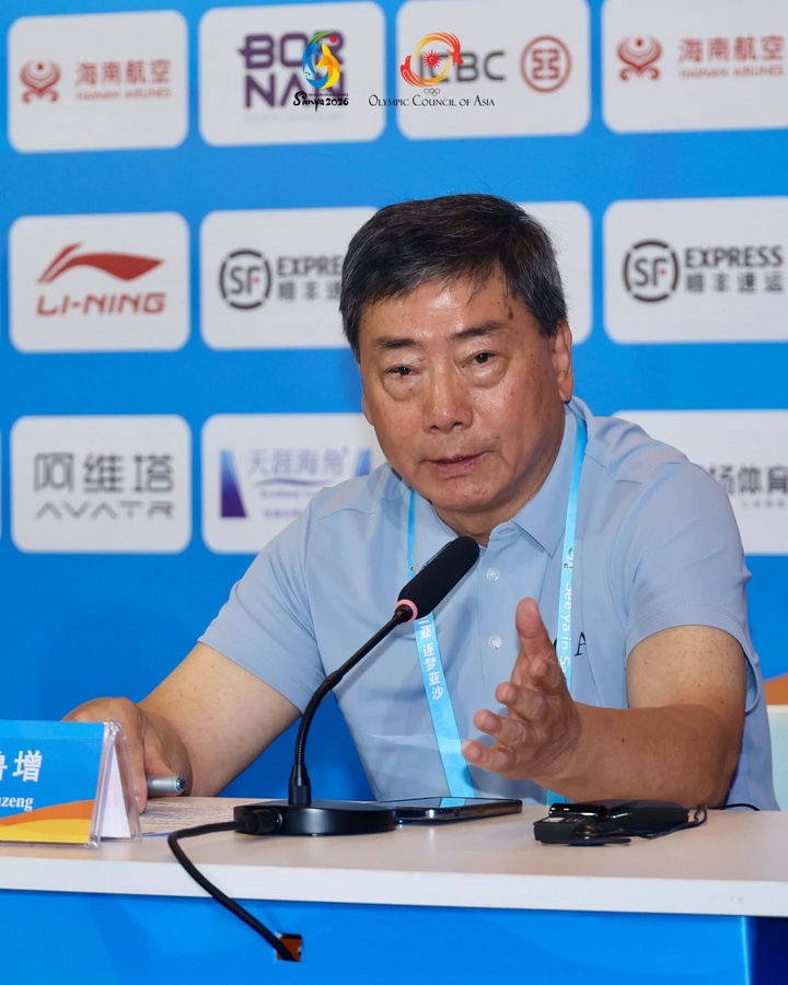 OCA Vice President Song Luzeng addresses the media at the Main Media Centre on Wednesday, April 29.