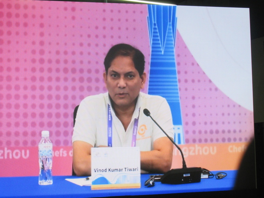 The OCA Acting Director General, Vinod Kumar Tiwari, addresses the CDM meeting on Sunday morning in the Athletes’ Village